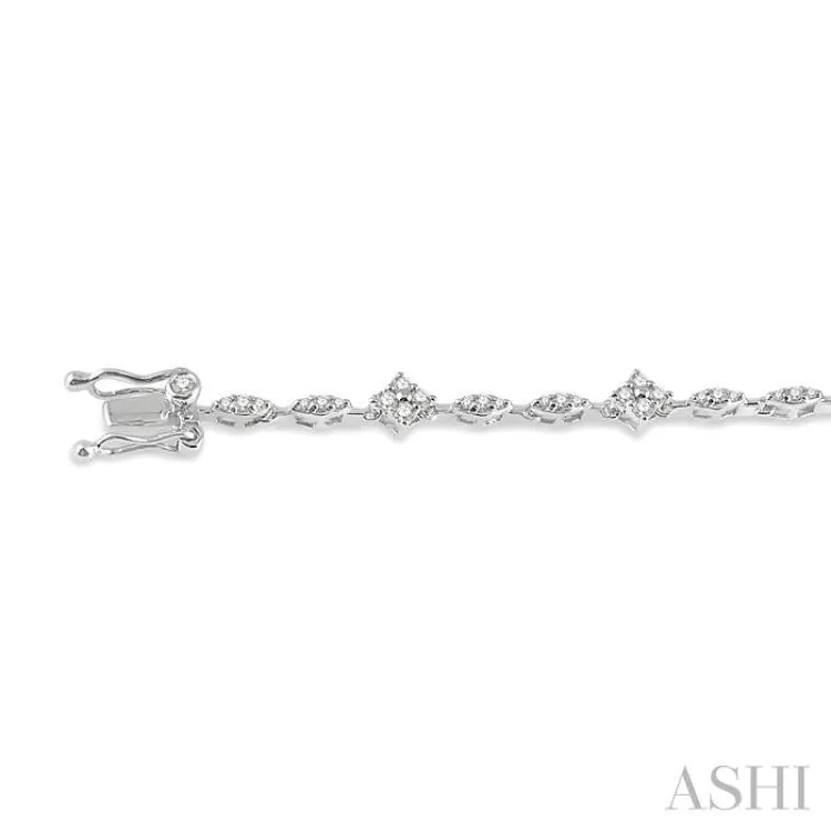 1 ctw Marquise and Floral Mount Link Round Cut Diamond Bracelet in 14K White Gold