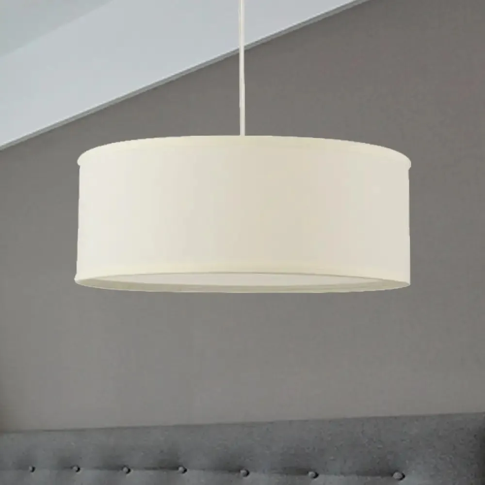 12"/16"/19.5" Dia Cylinder Suspension Pendant - Contemporary White LED Fabric Hanging Lamp