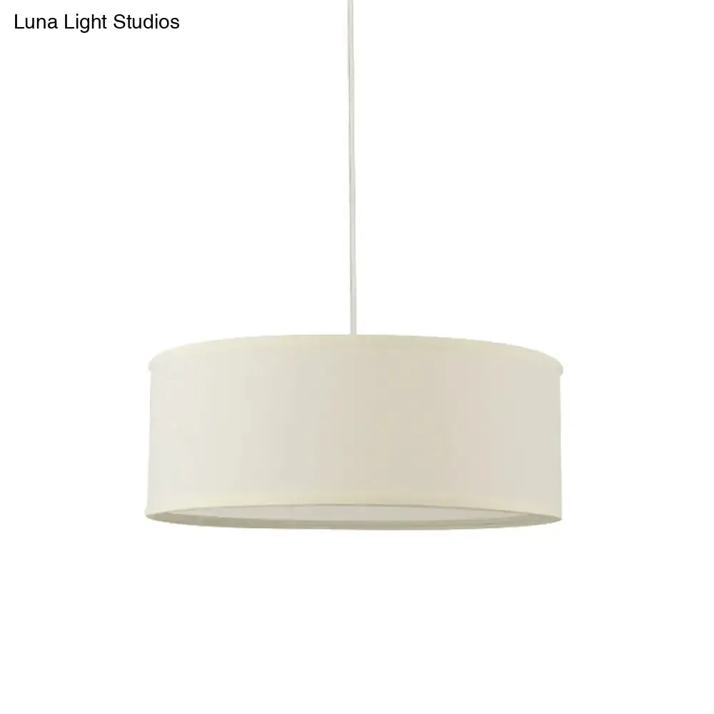 12"/16"/19.5" Dia Cylinder Suspension Pendant - Contemporary White LED Fabric Hanging Lamp