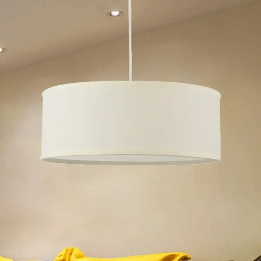 12"/16"/19.5" Dia Cylinder Suspension Pendant - Contemporary White LED Fabric Hanging Lamp