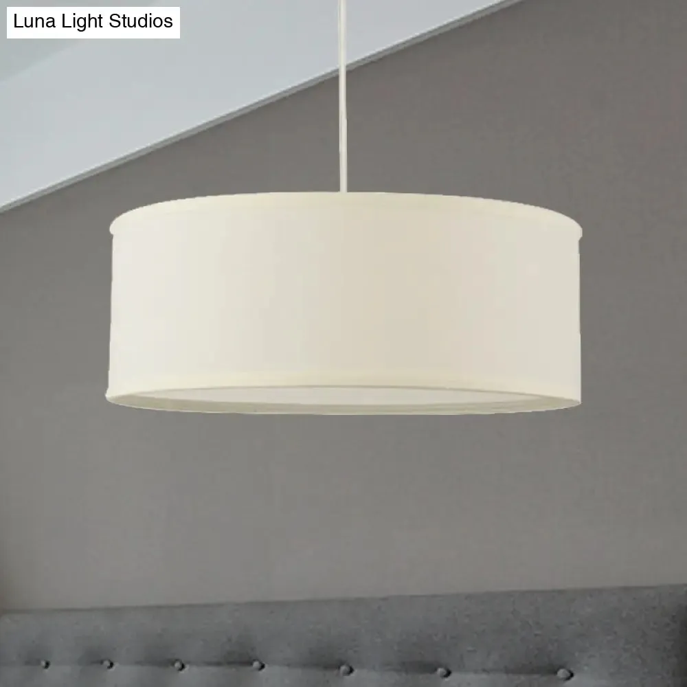 12"/16"/19.5" Dia Cylinder Suspension Pendant - Contemporary White LED Fabric Hanging Lamp