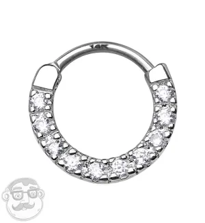 14G 14kt White Gold Ten Clear CZ Rim Septum Clicker