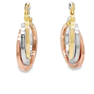 14k Italian Gold Tricolor Graduated Style Hoop Earrings