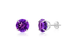 14k White Gold 9mm Round Cut Gemstone Stud Earrings