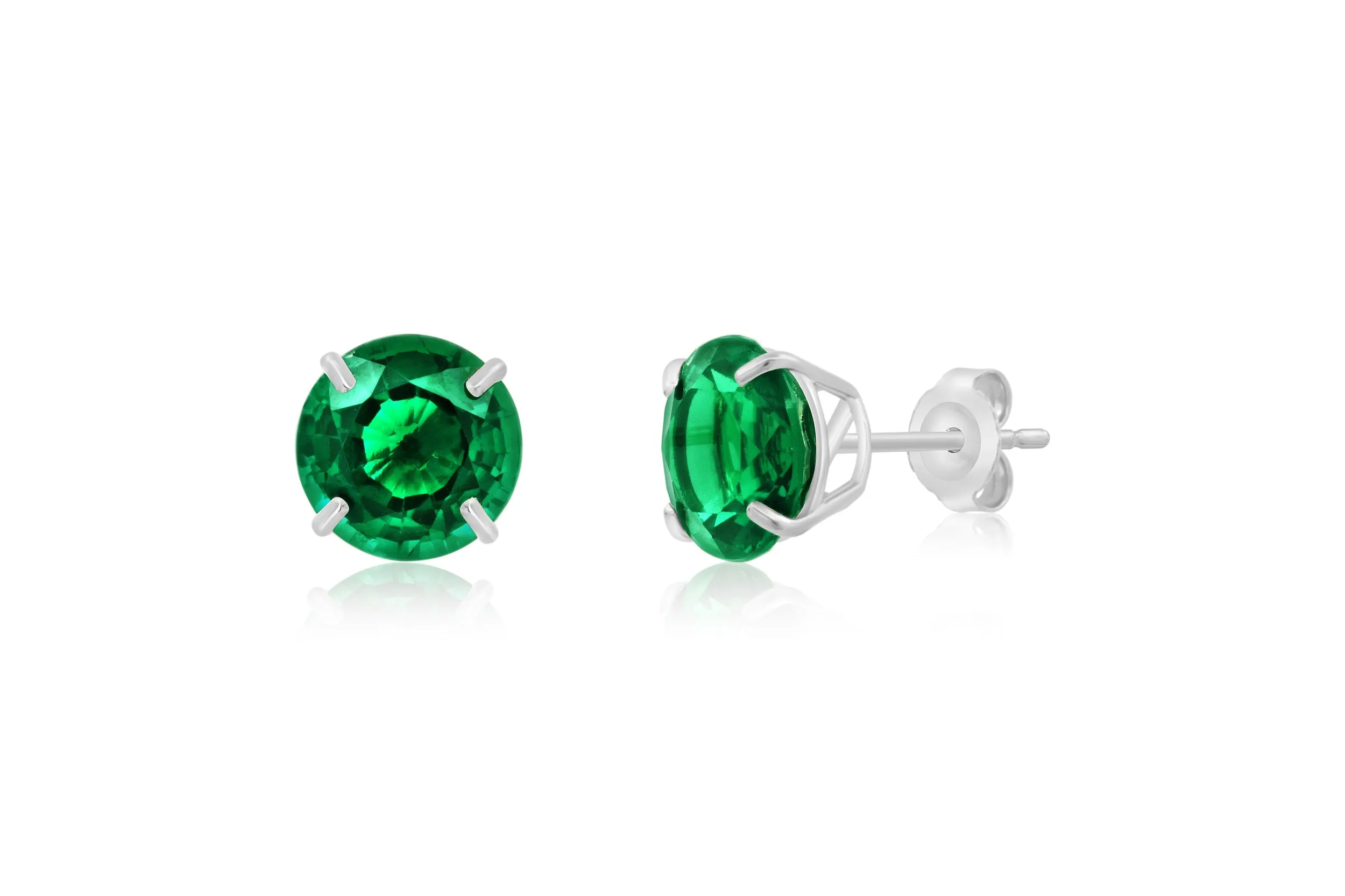 14k White Gold 9mm Round Cut Gemstone Stud Earrings