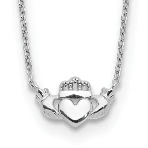 14K White Gold Solid Polished Finish Claddagh Pendant Design in a 17-inch Cable Chain Necklace Set