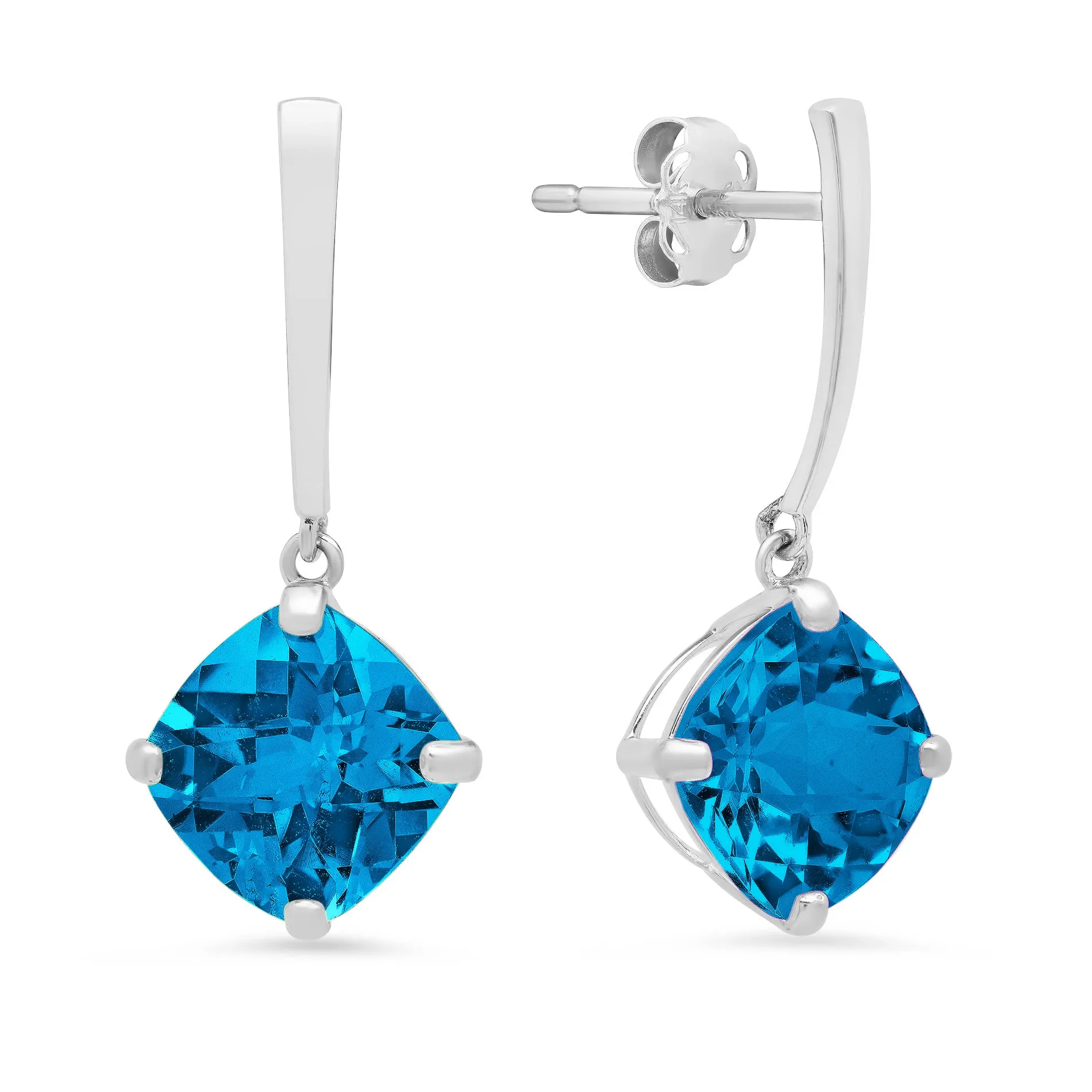 14k White Gold Solitaire Cushion-Cut Gemstone Drop Earrings (8mm)