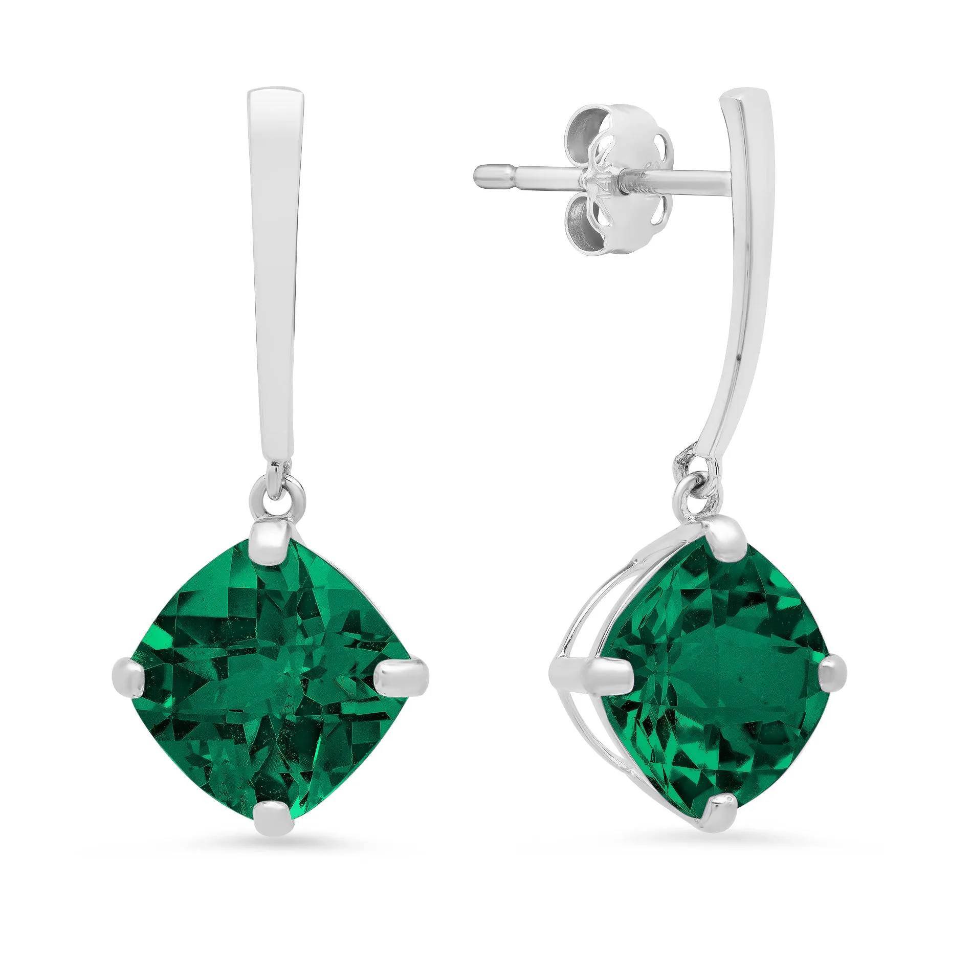 14k White Gold Solitaire Cushion-Cut Gemstone Drop Earrings (8mm)