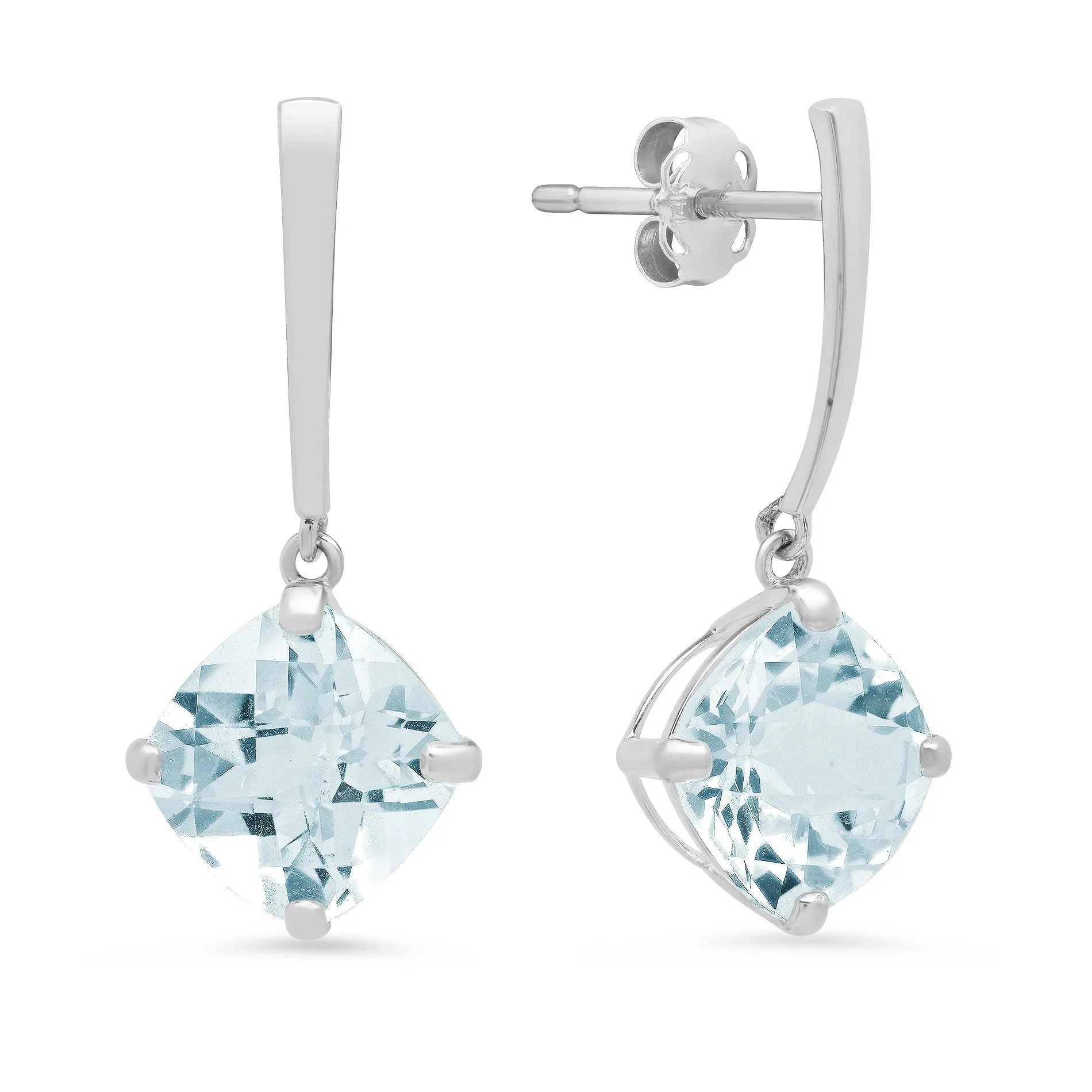 14k White Gold Solitaire Cushion-Cut Gemstone Drop Earrings (8mm)