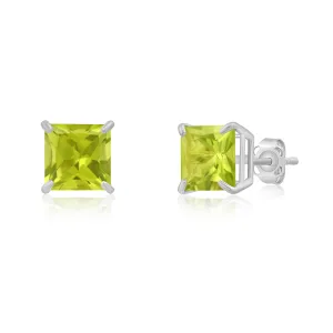 14k White Gold Solitaire Princess-Cut Gemstone Stud Earrings (7mm)