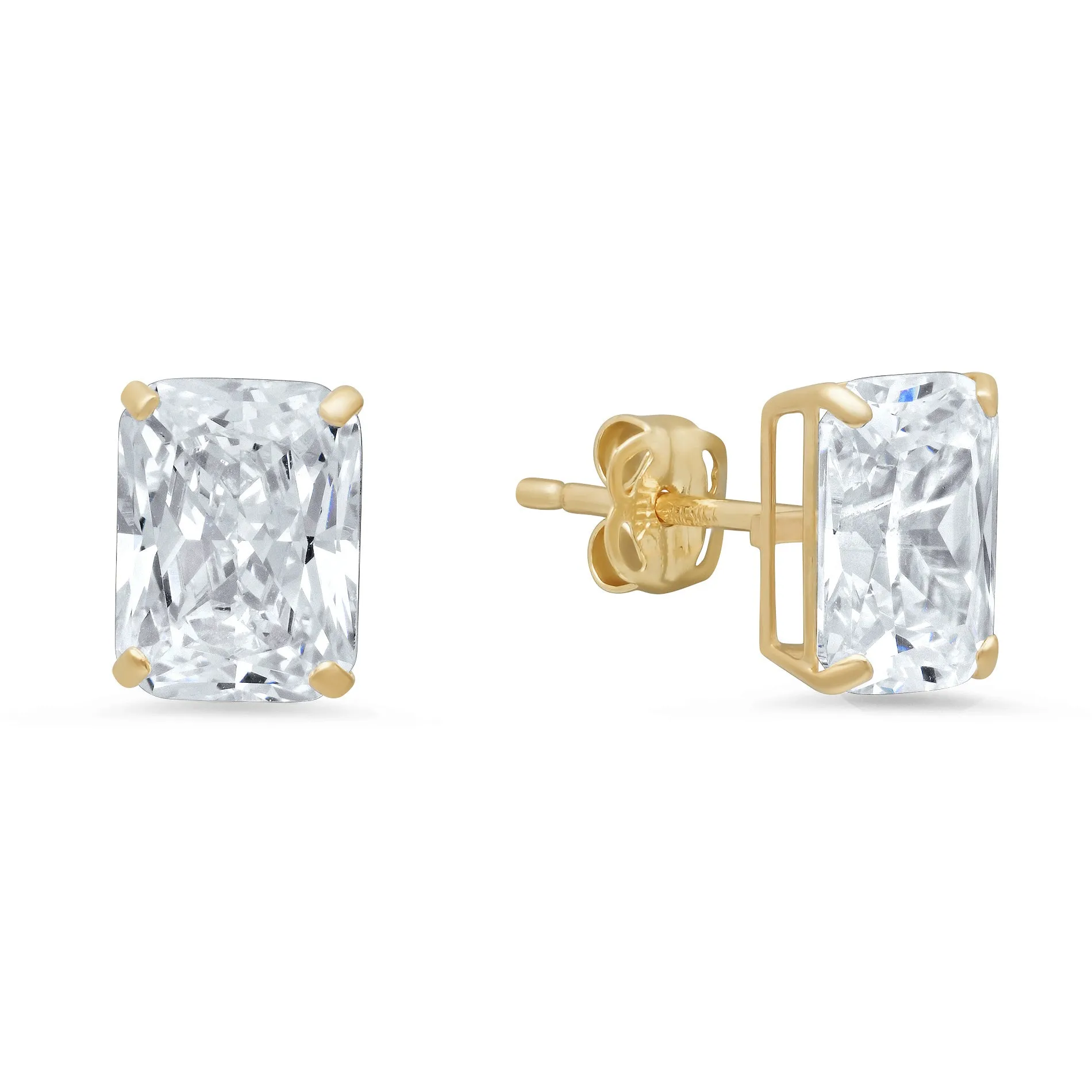 14K Yellow Gold 8X6 Emerald Cut Cubic Zirconia Stud Earring