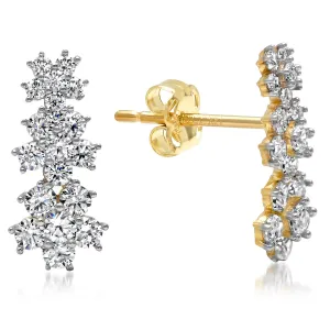 14K Yellow Gold Cubic Zirconia Flowers Linear Earring