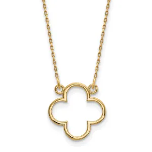 14k Yellow Gold Polished Diamond Cut Finish Quatrefoil Pendant Design in a 18-Inch Cable Chain Necklace Set