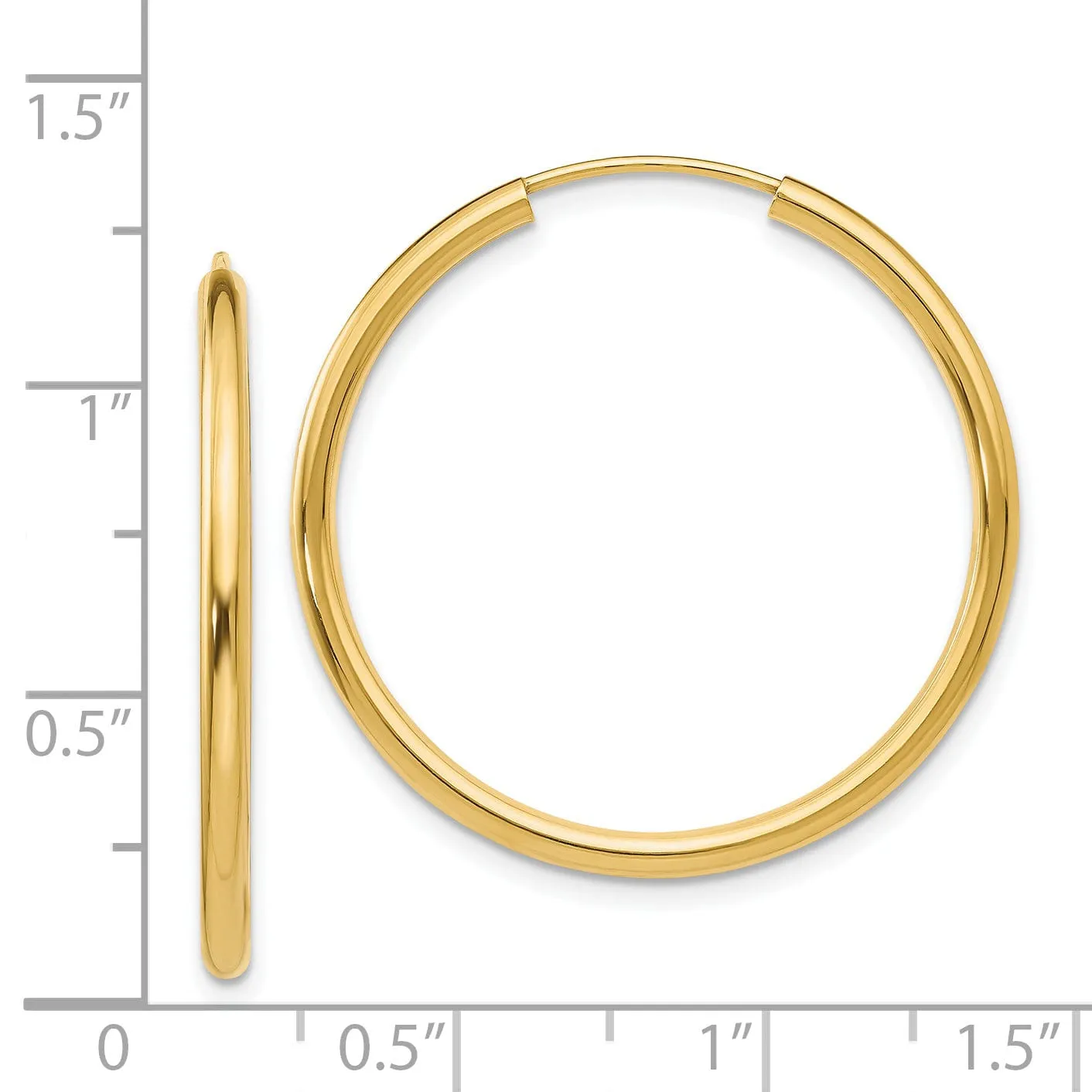 14k Yellow Gold Polished Endless Hoops 2mm x 30mm