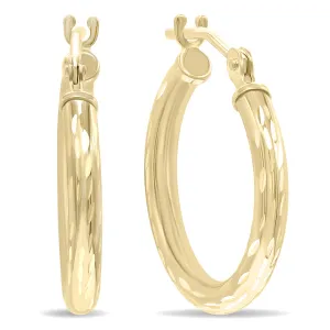 14K Yellow Gold Shiny Diamond Cut Engraved Hoop Earrings (16mm)