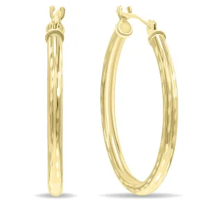 14K Yellow Gold Shiny Diamond Cut Engraved Hoop Earrings (25mm)