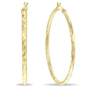 14K Yellow Gold Shiny Diamond Cut Engraved Hoop Earrings (40mm)