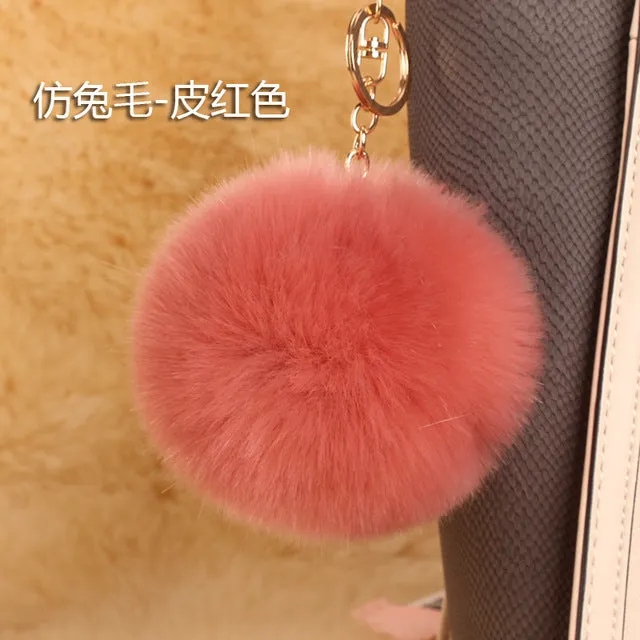 18 color trinket Keychain pompons keychains fake fur Keychain pompom pumpon chik Keychain furllaveros pompom llaveros mujer 1pcs