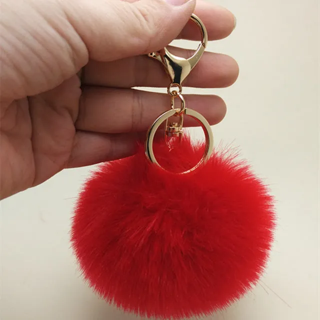 18 color trinket Keychain pompons keychains fake fur Keychain pompom pumpon chik Keychain furllaveros pompom llaveros mujer 1pcs