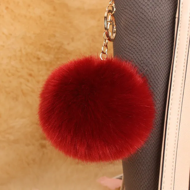 18 color trinket Keychain pompons keychains fake fur Keychain pompom pumpon chik Keychain furllaveros pompom llaveros mujer 1pcs