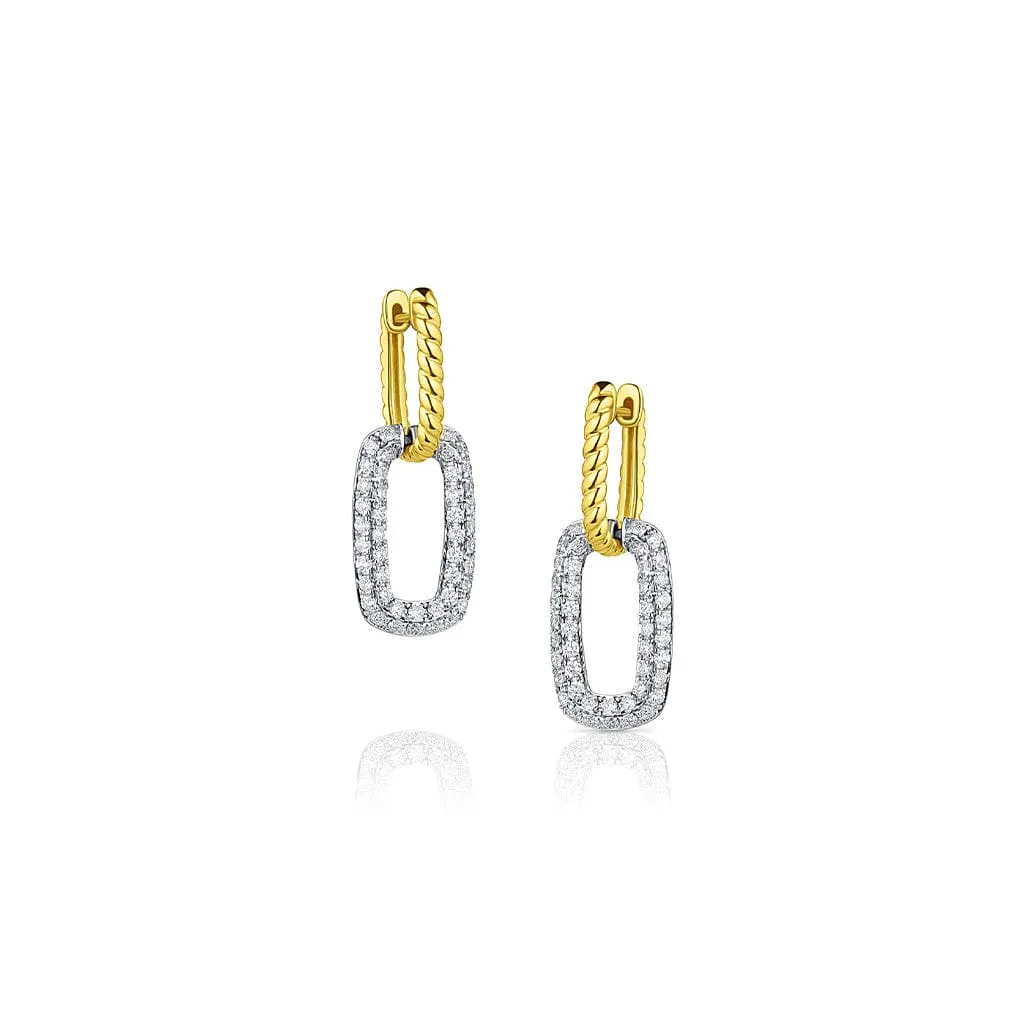 18kt Yellow Gold Diamond Drop Double Rectangular Earrings