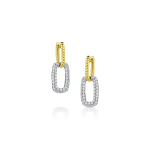 18kt Yellow Gold Diamond Drop Double Rectangular Earrings