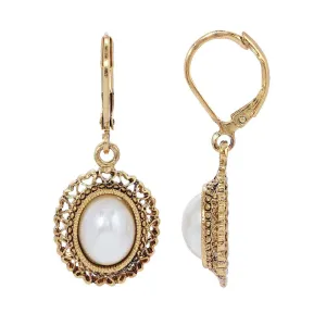 1928 Jewelry Majesties Oval Faux Pearl Hearts Drop Earrings