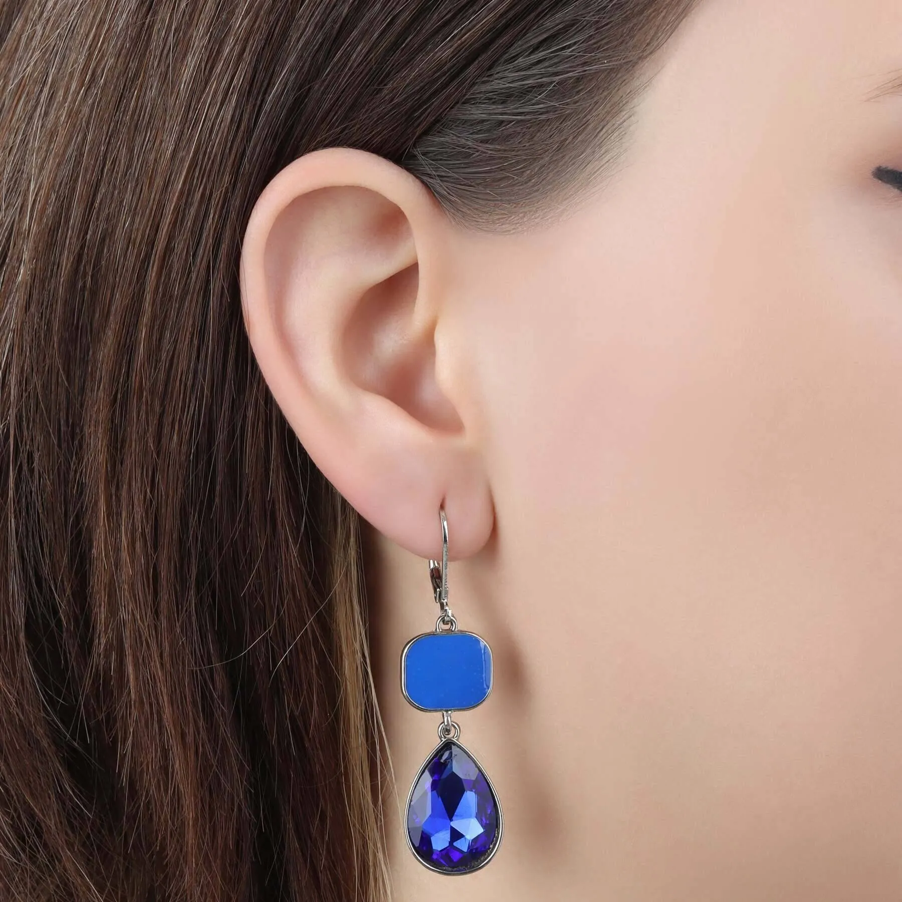 1928 Jewelry Mid Century Inspired Square And Teardrop Blue Sapphire Dangling Earrings