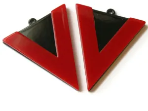 2 42mm Red and Black Resin Triangle Pendants