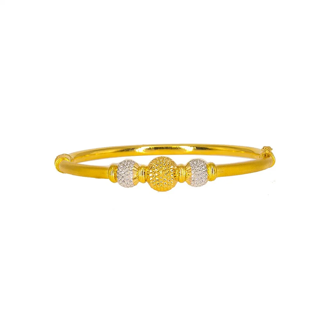 22K Multi Tone Gold Bangle W/ Center Yellow Gold Laser Mark Ball