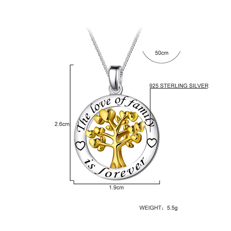 925 Sterling Silver Tree of Life Necklace For Women, Circle Round Pendant Charm Letter Collars