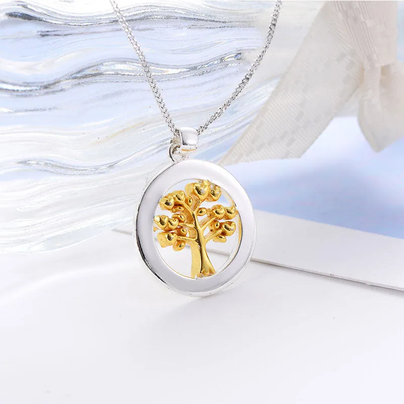 925 Sterling Silver Tree of Life Necklace For Women, Circle Round Pendant Charm Letter Collars