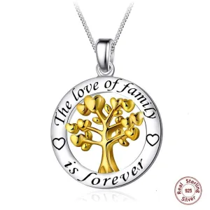 925 Sterling Silver Tree of Life Necklace For Women, Circle Round Pendant Charm Letter Collars