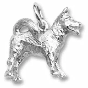 Akita Charm In 14K White Gold