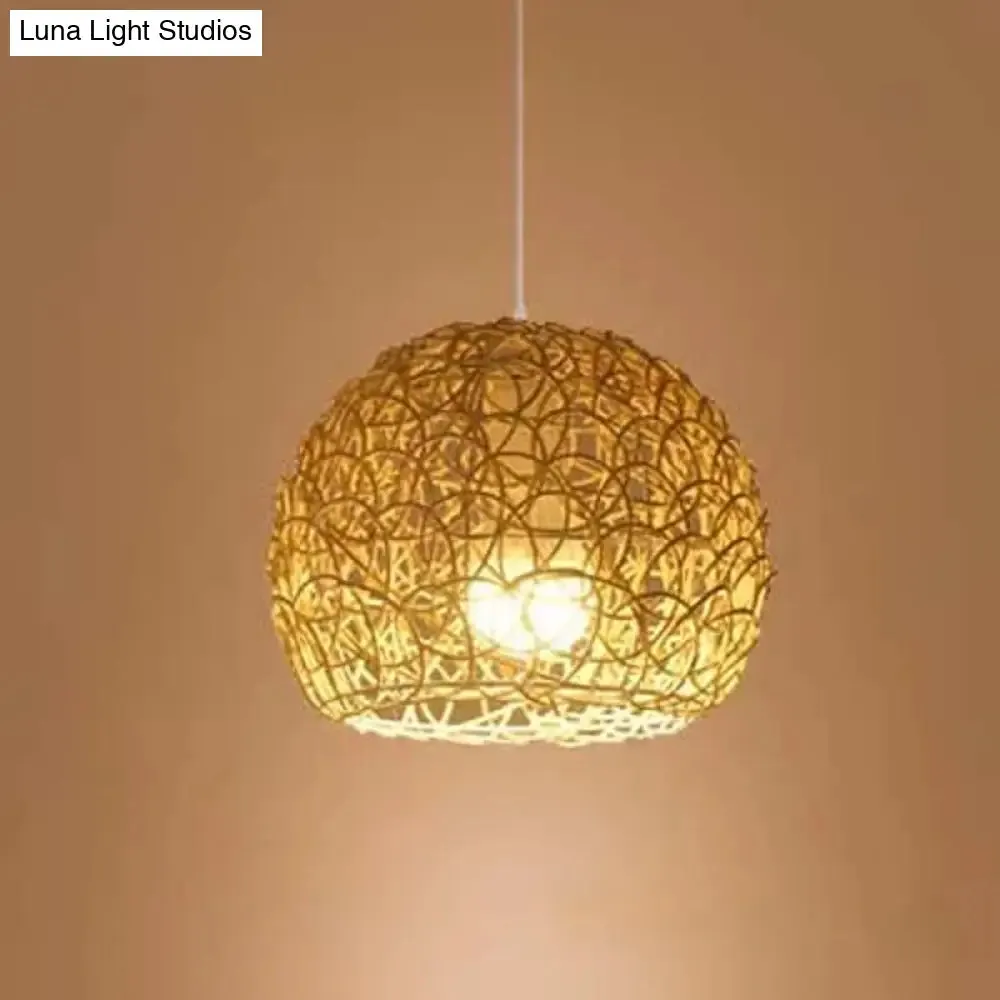 Asian Beige Pendant Lamp with Rattan Shade - 1-Light Restaurant Lighting