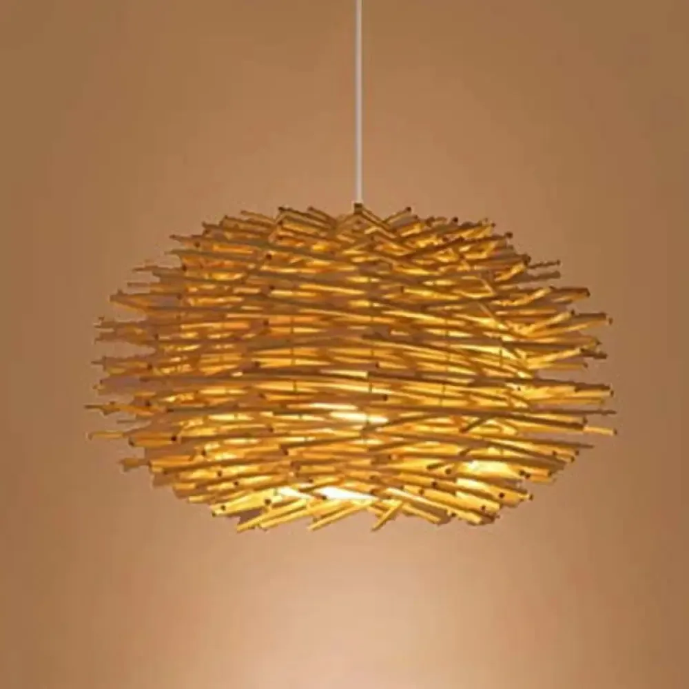 Asian Beige Pendant Lamp with Rattan Shade - 1-Light Restaurant Lighting