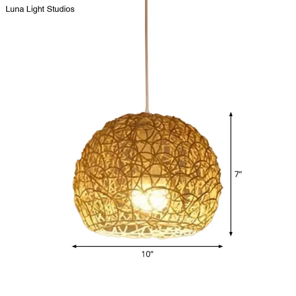 Asian Beige Pendant Lamp with Rattan Shade - 1-Light Restaurant Lighting