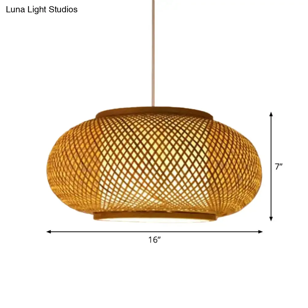 Asian Beige Pendant Lamp with Rattan Shade - 1-Light Restaurant Lighting