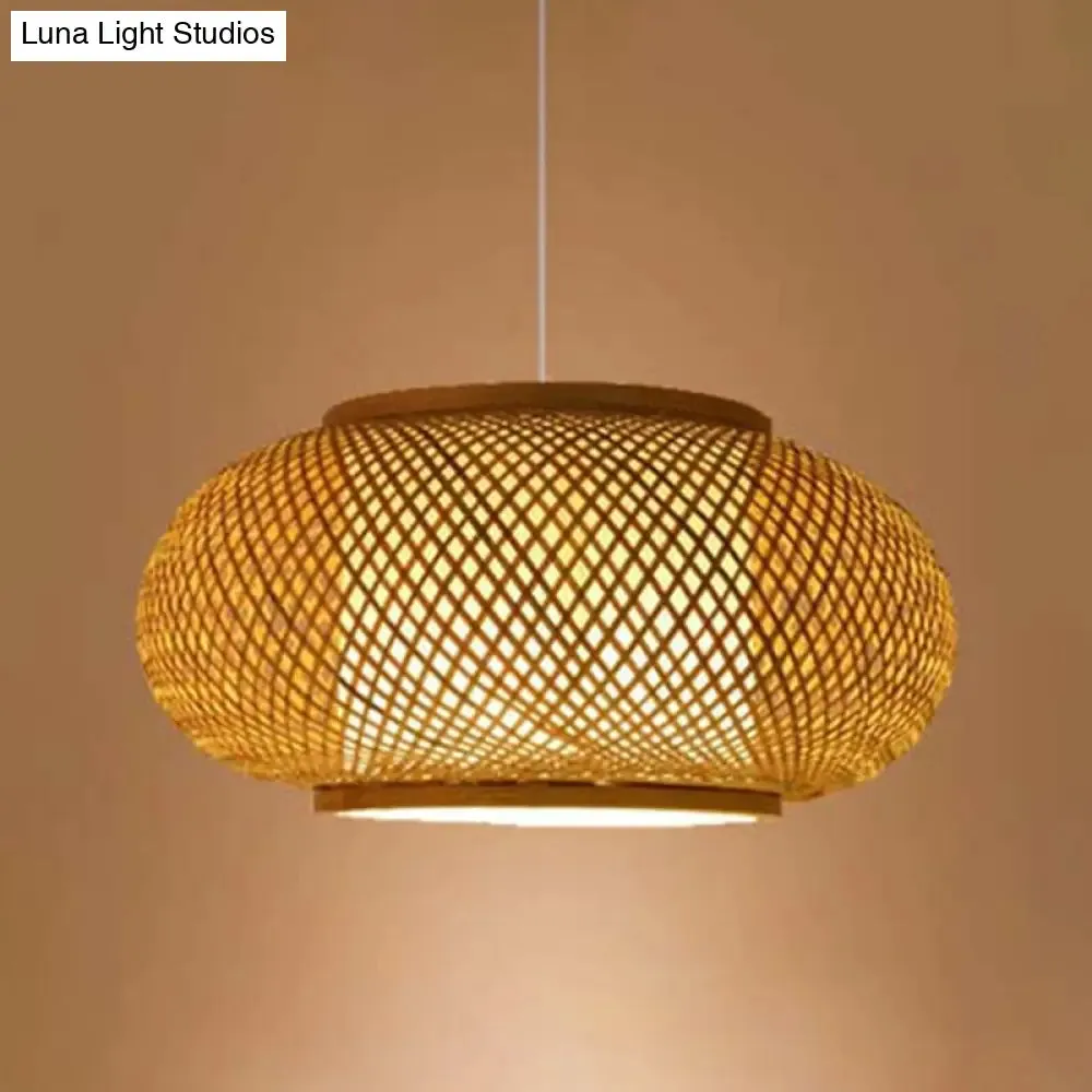 Asian Beige Pendant Lamp with Rattan Shade - 1-Light Restaurant Lighting