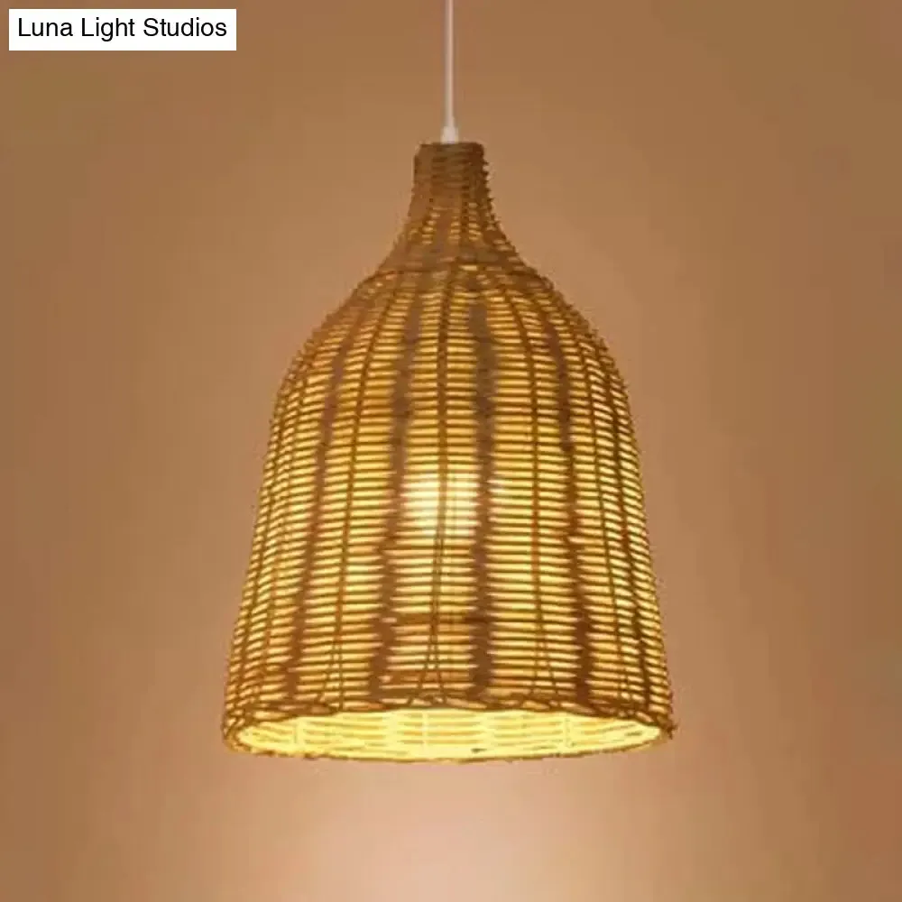 Asian Beige Pendant Lamp with Rattan Shade - 1-Light Restaurant Lighting