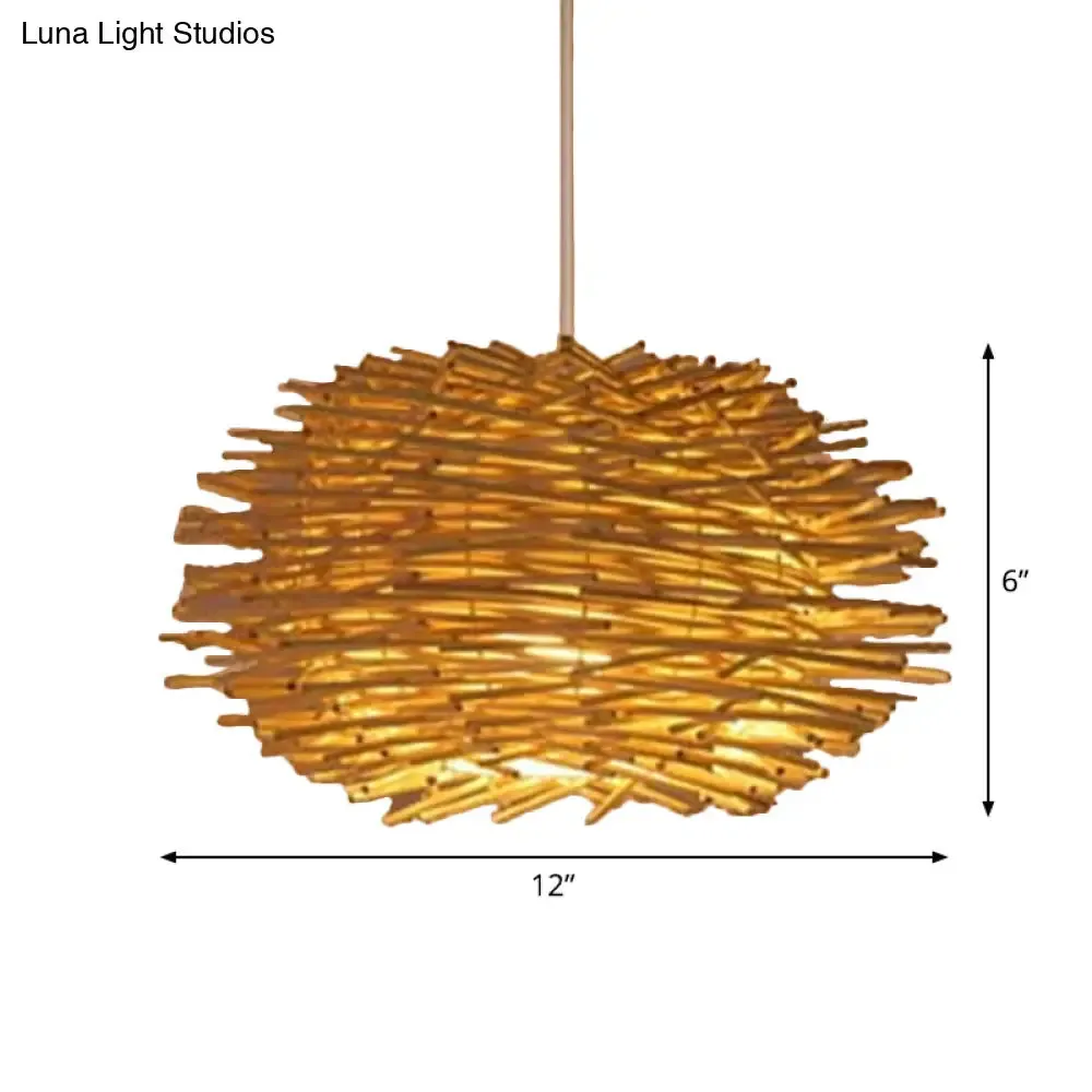 Asian Beige Pendant Lamp with Rattan Shade - 1-Light Restaurant Lighting