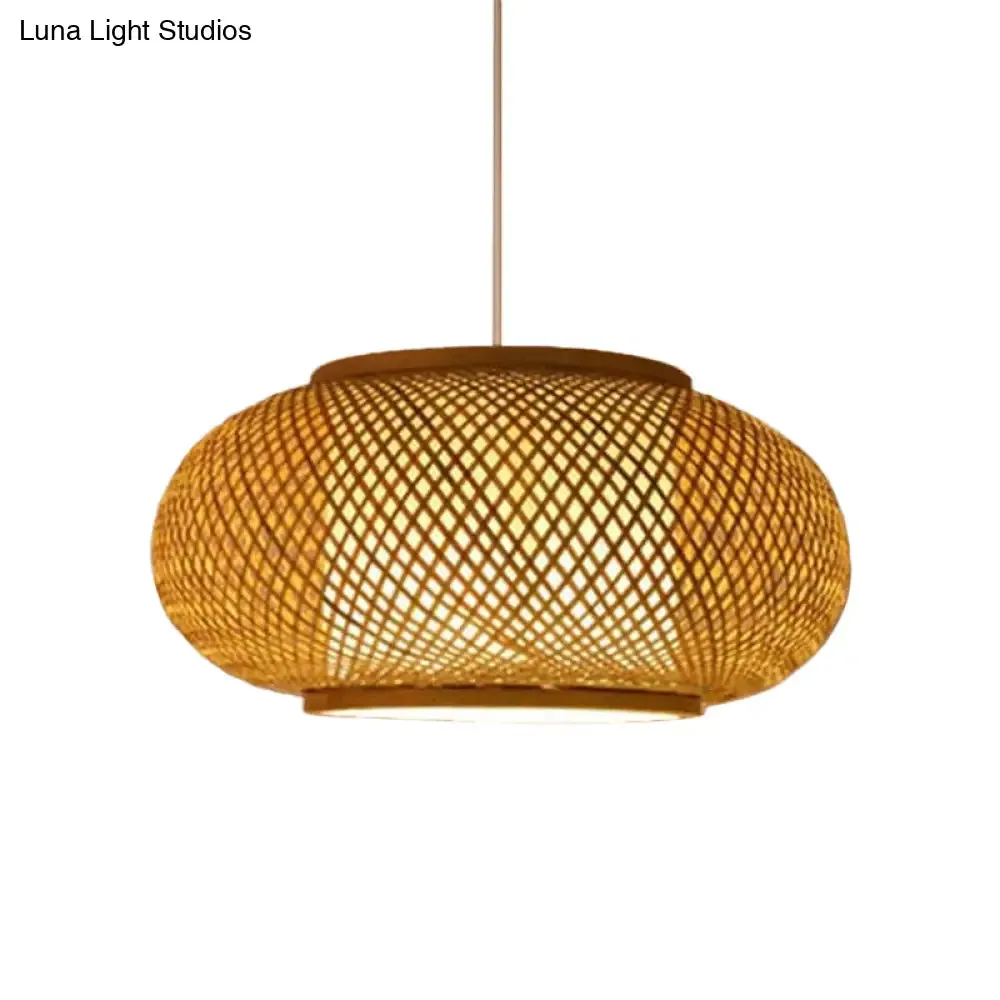 Asian Beige Pendant Lamp with Rattan Shade - 1-Light Restaurant Lighting