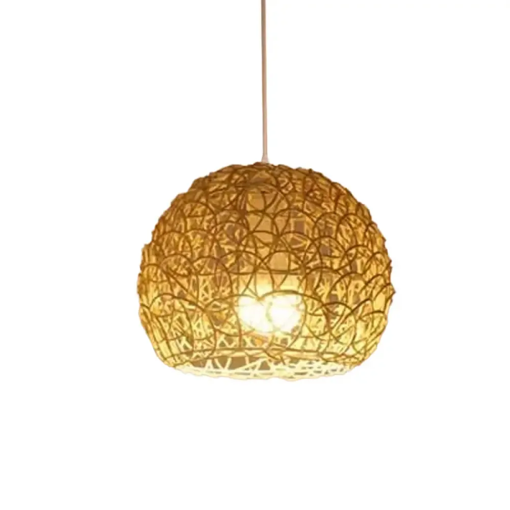 Asian Beige Pendant Lamp with Rattan Shade - 1-Light Restaurant Lighting