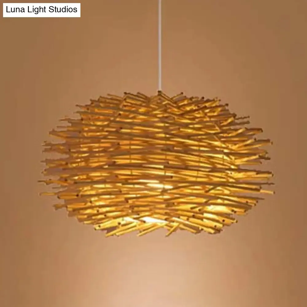 Asian Beige Pendant Lamp with Rattan Shade - 1-Light Restaurant Lighting