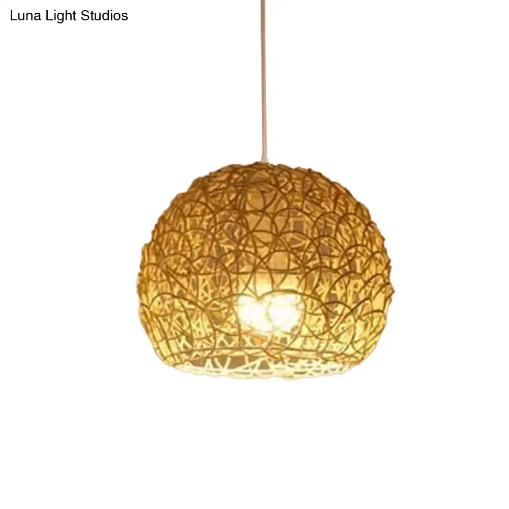 Asian Beige Pendant Lamp with Rattan Shade - 1-Light Restaurant Lighting