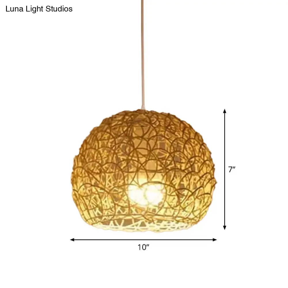 Asian Beige Pendant Lamp with Rattan Shade - 1-Light Restaurant Lighting