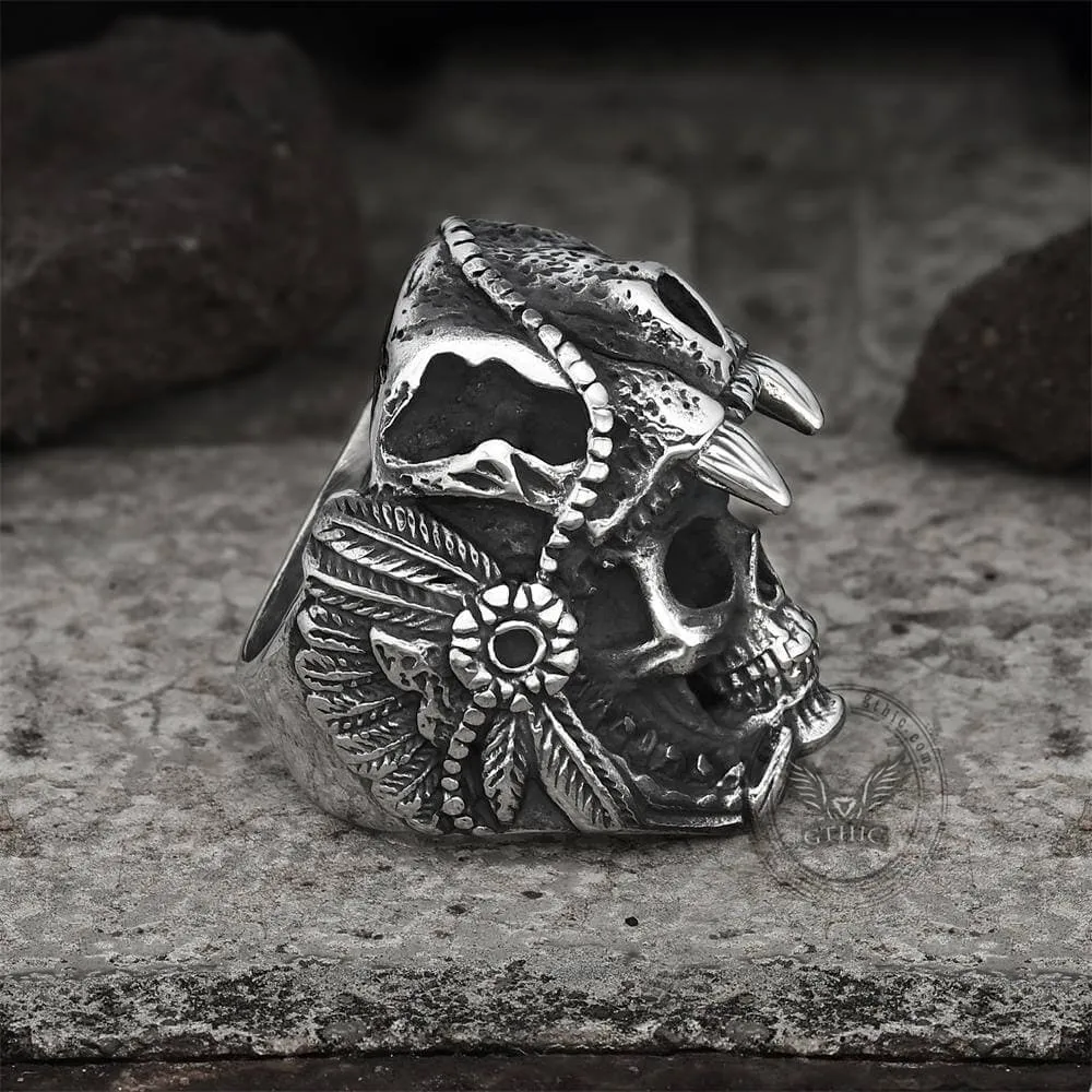 Aztec Jaguar Warrior Stainless Steel Skull Ring