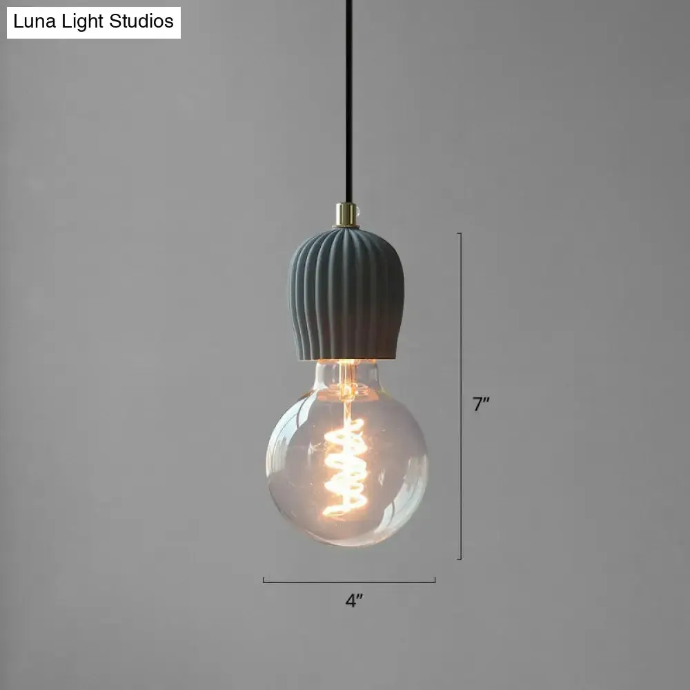 Bare Bulb Hanging Light Fixture - Minimalist Cement 1-Light Black Pendant Light for Restaurants