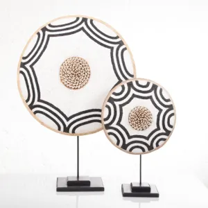 Beaded Cameroon Shield Black & White  on stand | Octagon Design