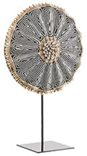 Beaded Cameroon Umbrella Shield on stand - Black & White 01